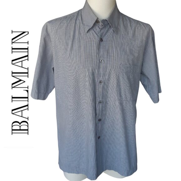 BALMAIN Paris SZ M 100% Cotton Men's Short Sleeved Button Down Shirt - Picture 1 of 14